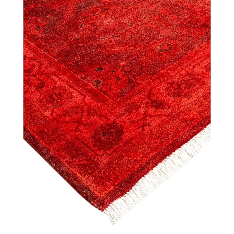 Overton Hand Knotted Wool Vintage Inspired Modern Contemporary Overdyed Red Runner Rug - 3' 1" x 15' 7"