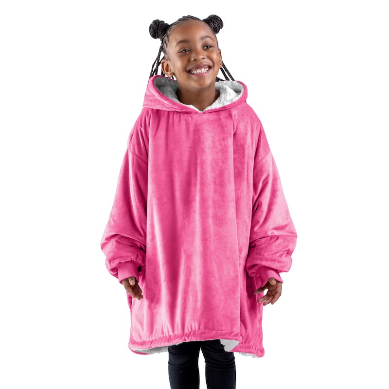 Bare Homey B-Cozy Oversized Sherpa Wearable Blanket - Youth - Pink