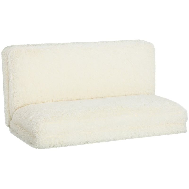 HOMCOM Bean Bag Floor Sofa Bed, Contemporary Plush Wide Folding Floor Mattress, Foam Filling Wall Couch Sleeper - White