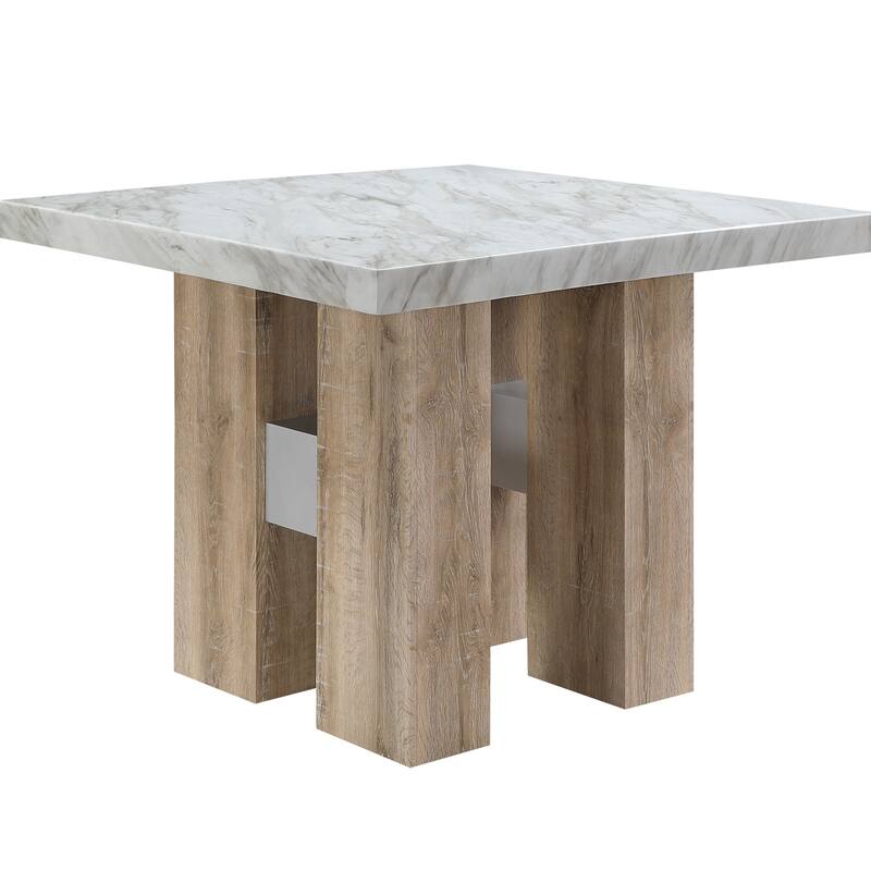 HomeRoots 48" White and Natural Wood And Faux Marble Square Counter Height Bar Table - 48.00 in. x 36.00 in. x 48.00 in.