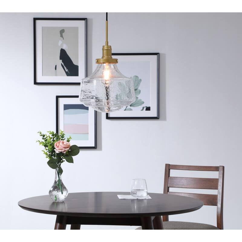Klyli 11-inch 1-light Clear Seeded Glass Hanging Pendant