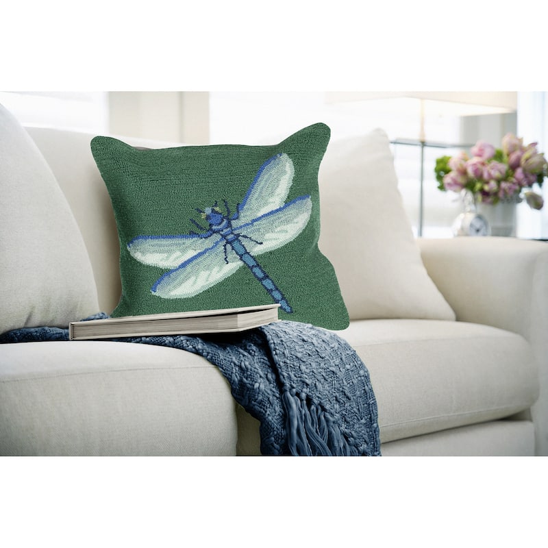 Liora Manne Frontporch Garden Dragonfly Indoor/Outdoor Pillow Green