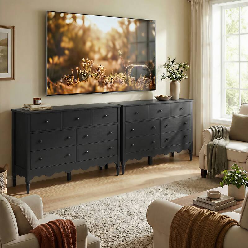 Narill Wave-Inspired 7-Drawer Dresser, 47-In Bedroom Chest of Drawers
