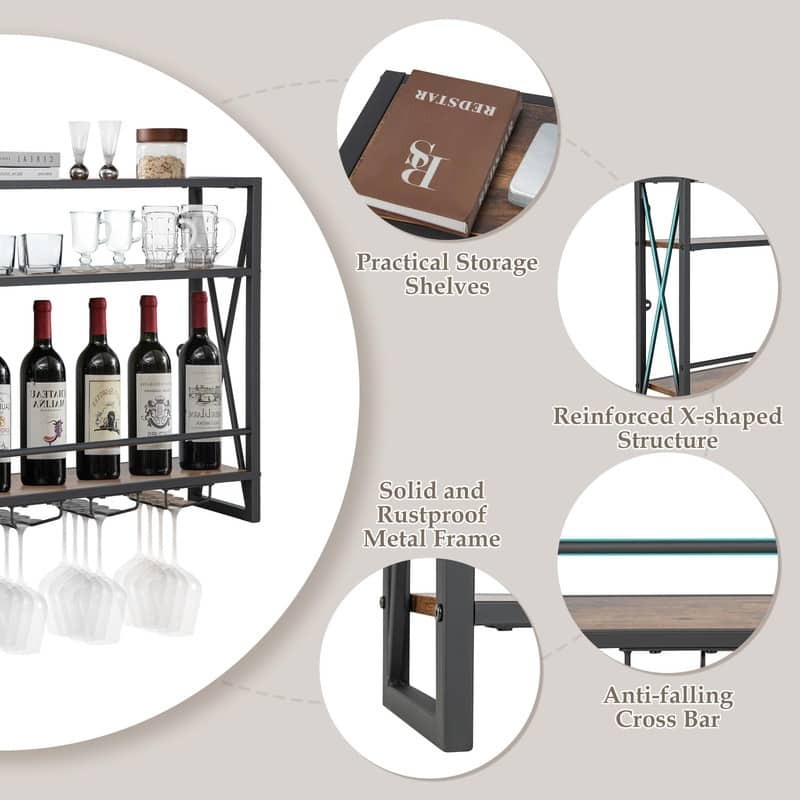 Wall Mounted Wine Rack, Industrial Hanging Wine Display Shelf