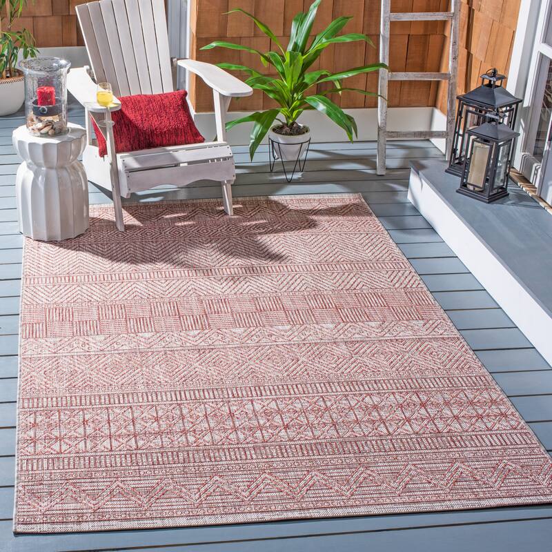SAFAVIEH Courtyard Rozenn Indoor/ Outdoor Waterproof Patio Backyard Rug - 6'7" x 9'6" - Beige/Rust