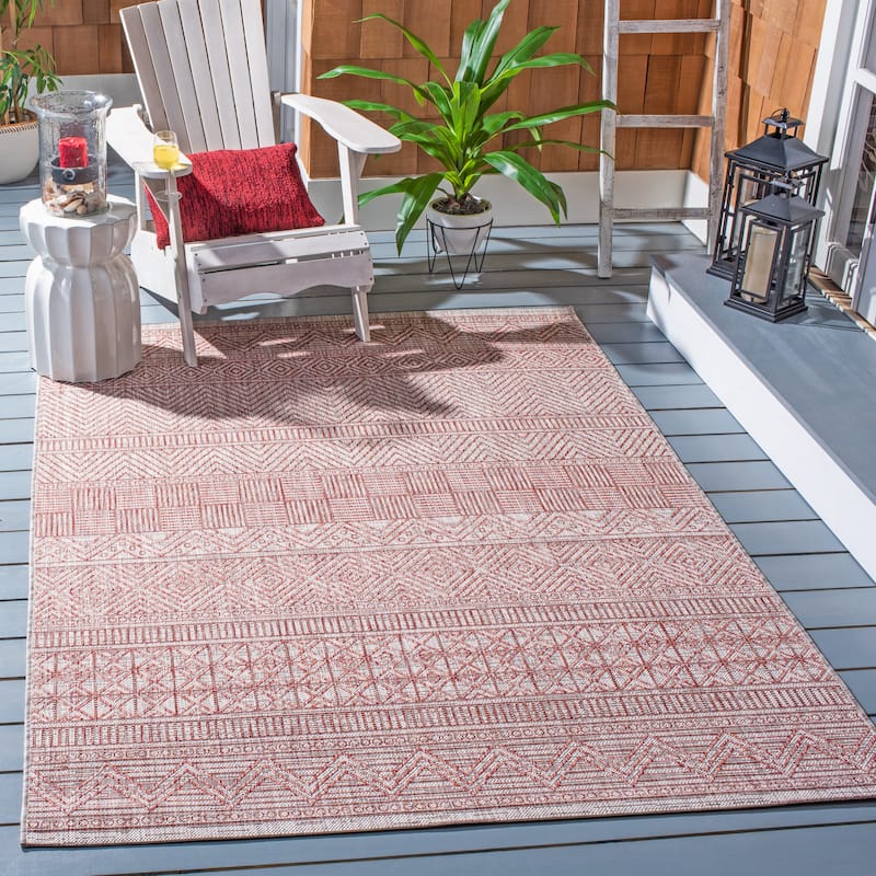 SAFAVIEH Courtyard Zorana Indoor/ Outdoor Waterproof Patio Backyard Rug - 2'7" x 5' - Beige/Rust