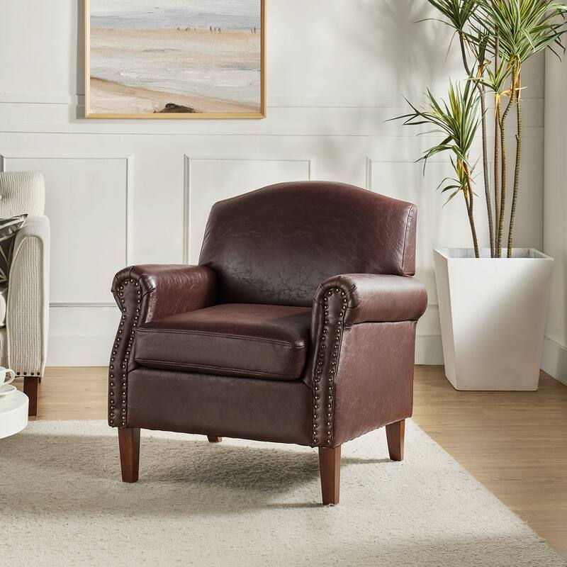 Giampiero Transitional Faux Leather Arm Chair with Nailhead Trim by HULALA HOME