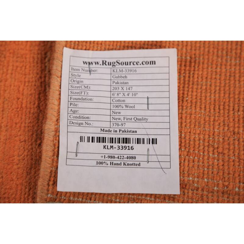 Orange Gabbeh Modern Area Rug Hand-Knotted Wool Carpet - 4'10" x 6'8"