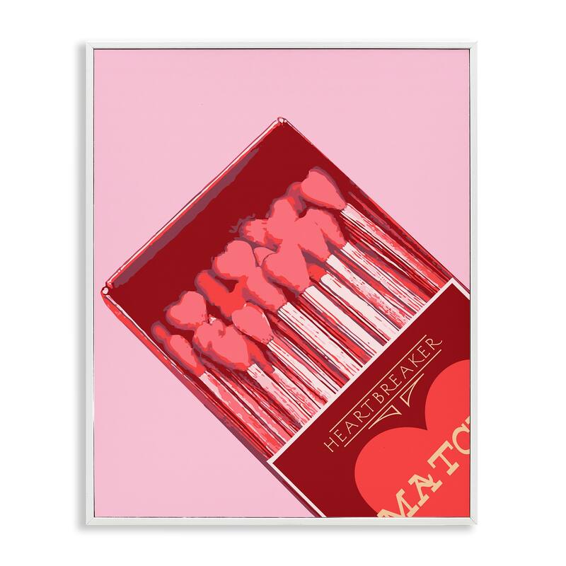 Stupell Pink Heart Shaped Matches Framed Giclee Art Design By Lil' Rue - 16 x 20 - White