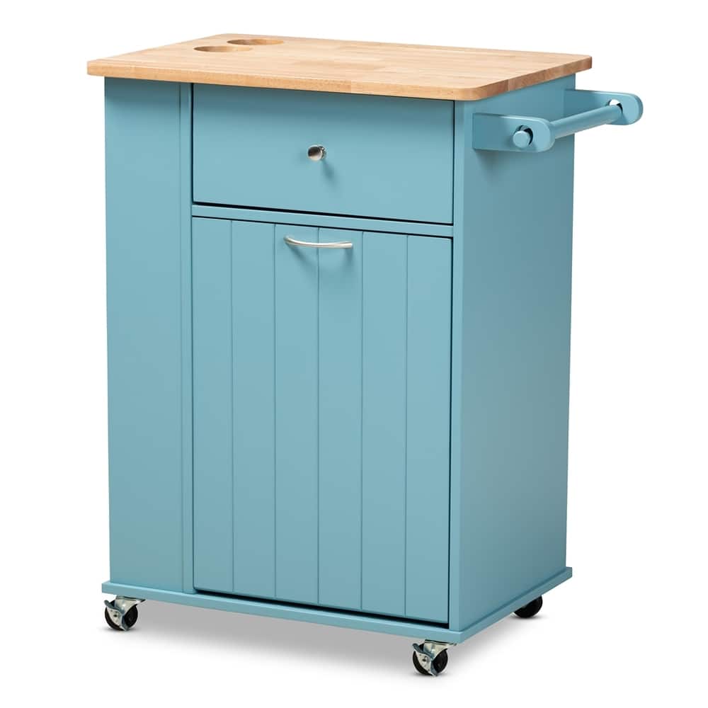 Liona Modern and Contemporary Sky Blue Finished Wood Kitchen Storage Cart - 34.37"H x 28.74"L x 17.72"W