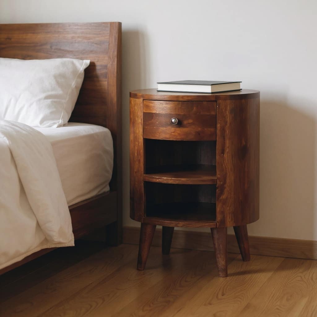 HomeRoots 22" Chestnut Solid Wood Oval One Drawer Nightstand