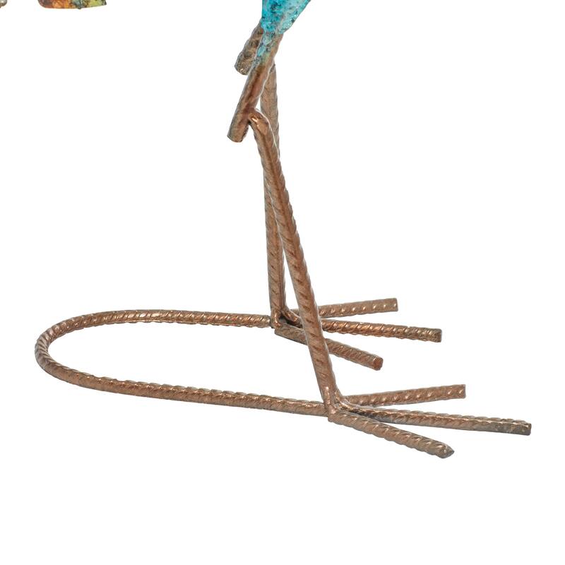 Teal Metal Indoor Outdoor Peacock Decorative Garden Sculpture with Crystal Accents