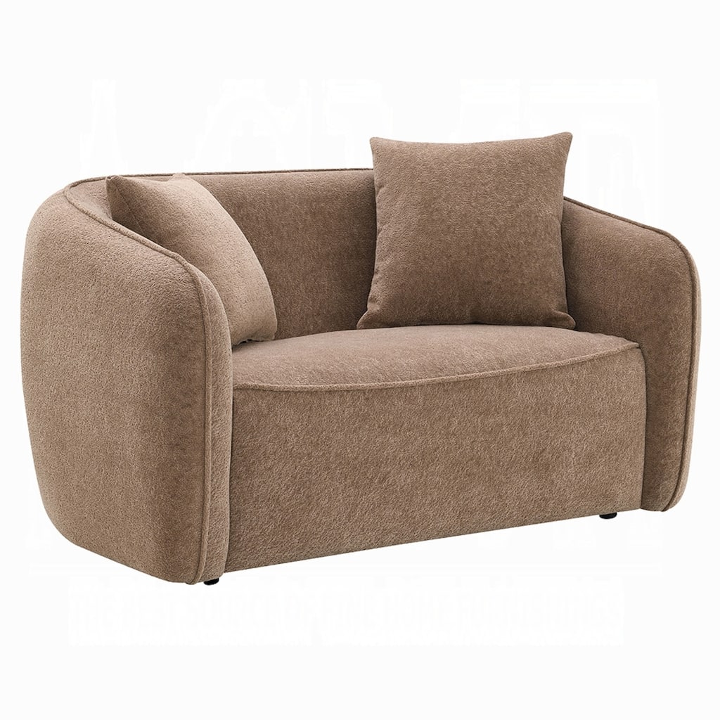 Keina Loveseat, 2 Accent Pillows, Modern Soft Brown Chenille, 57 Inch