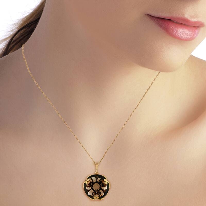 17.0 Carat 14K Solid Gold Round Smoky Quartz Gemstone Necklace