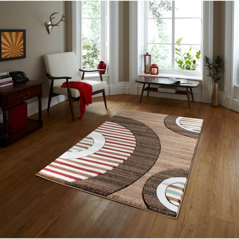 Glamour Collection Geometric Polypropylene Area Rug - 8'1'' X 10'5'' - Brown/Beige