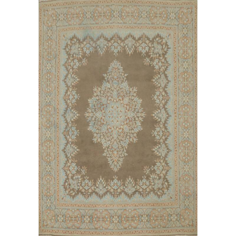 Hand Knotted Oriental 100% Wool Carpet Traditional Floral Brown Kerman Area Rug - 12' 10'' X 9' 9''