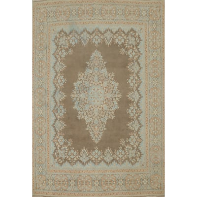 Hand Knotted Oriental 100% Wool Carpet Traditional Floral Brown Kerman Area Rug - 12' 10'' X 9' 9''