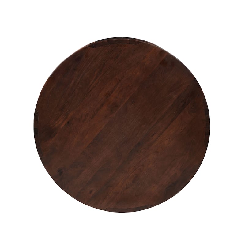 Bard Coffee Table, 38 Inch Round Top with Shelf, Walnut Brown Mango Wood Sculptural Frame