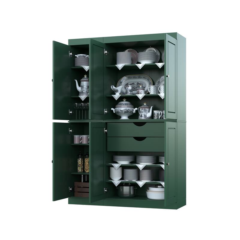 Palace Imports 100% Solid Wood Pantry Cabinet, Raised Panel Doors, 2 Drawers, Adjustable Shelves, 48.5" Wide, 71.5" Tall