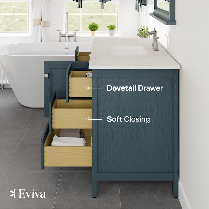 Eviva Britney 42"W x 22"D Ash Blue Bath Vanity with Carrara Quartz Top