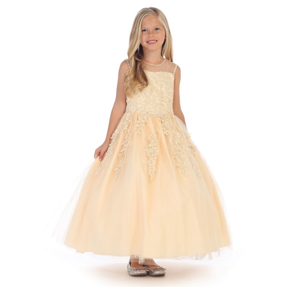 flower girl dress with lace appliques