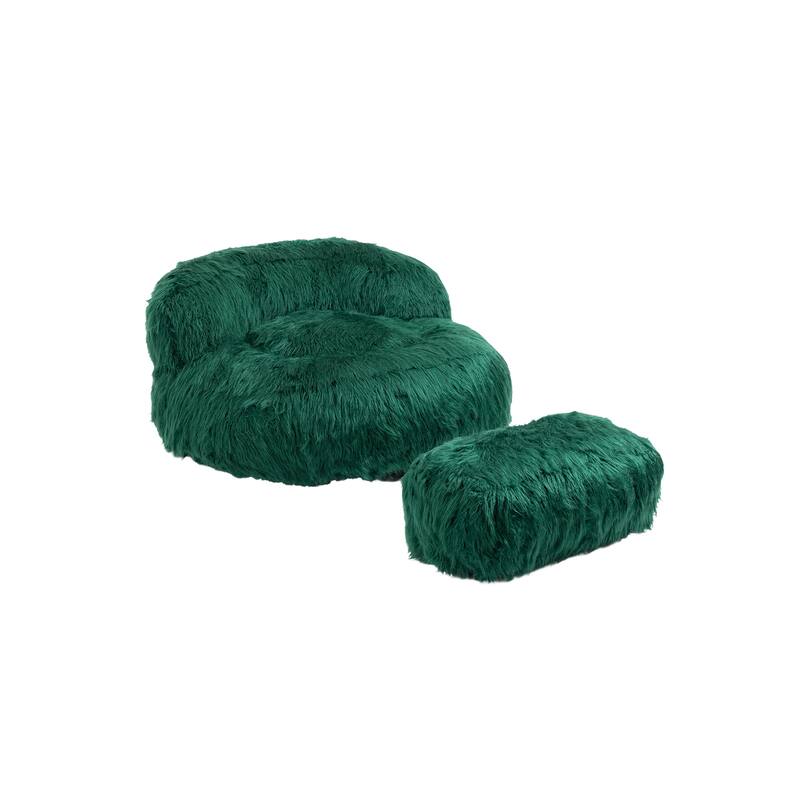 Plush Upholstered Round Comfort Lounger Bean Bag Chair with Ottoman