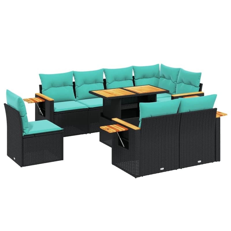 vidaXL Patio Sofa Set with Cushions Outdoor Furniture 9 Piece Poly Rattan
