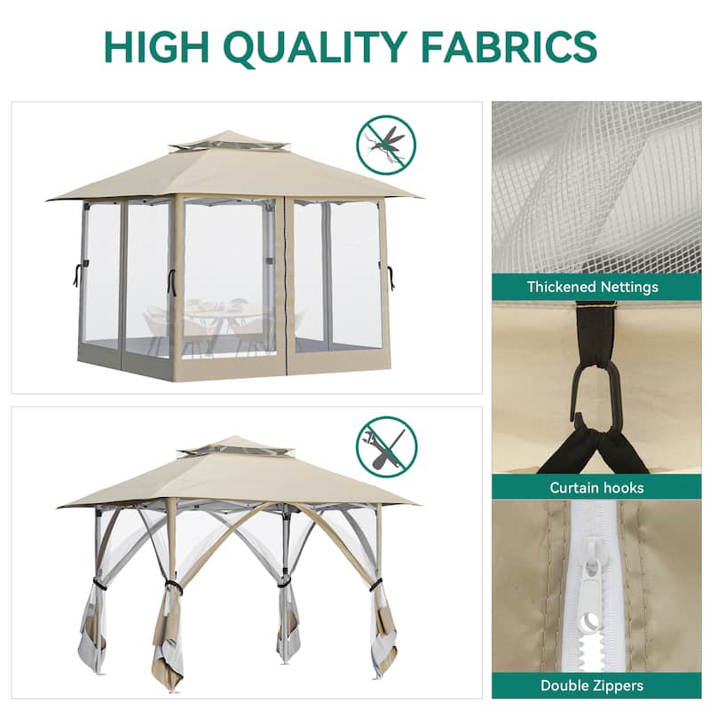 Outdoor Pop Up Instant Gazebo Tent With Mosquito Netting