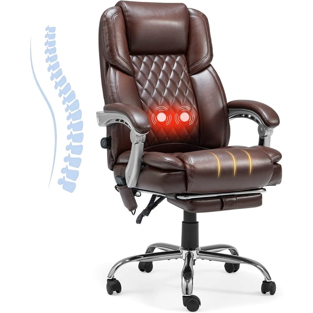 EROMMY Ergonomic Heated Massage Office Chair with Lumbar Support, Reclining Backrest, 2/4/6-Point Massage