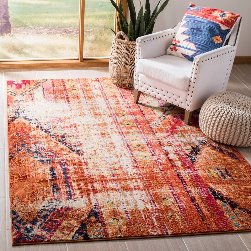 SAFAVIEH Monaco Brunhildis Distressed Boho Rug - 3' x 5' - Orange/Multi