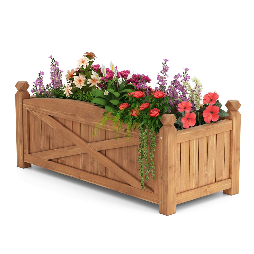 Gymax Wooden Raised Garden Bed Elevated Outdoor Planter Box w/