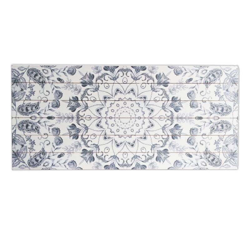 "Gray Medallion" Watercolor Print on Planked Wood Wall Art