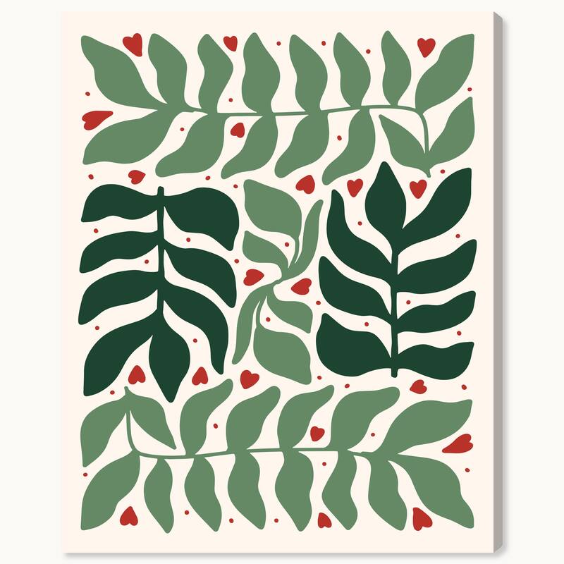 Wynwood Studio Canvas Holiday and Seasonal Leaf Vines with Red Fruits Green Modern & Contemporary Wall Art Canvas Print