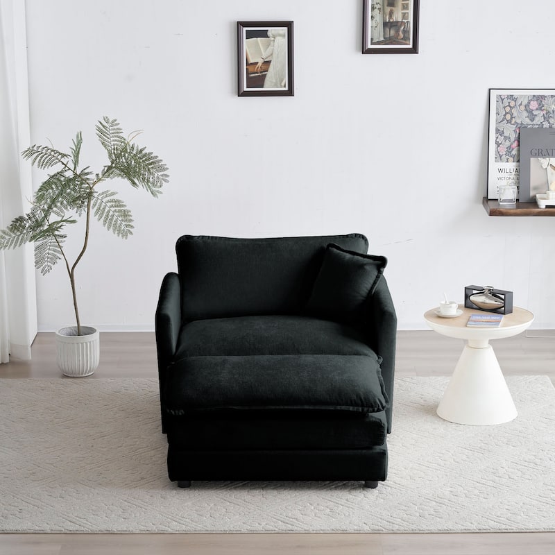 GDFStudio - Elowen Chenille Upholstered Accent Chair with Ottoman Set - Black