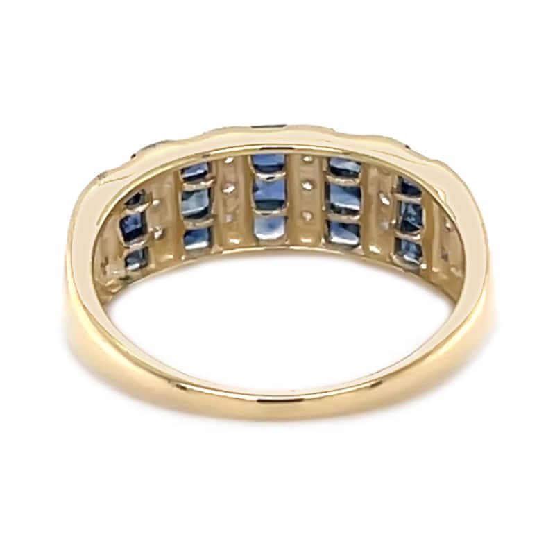 14Kt Yellow Gold Blue Sapphire and Diamond Band Ring