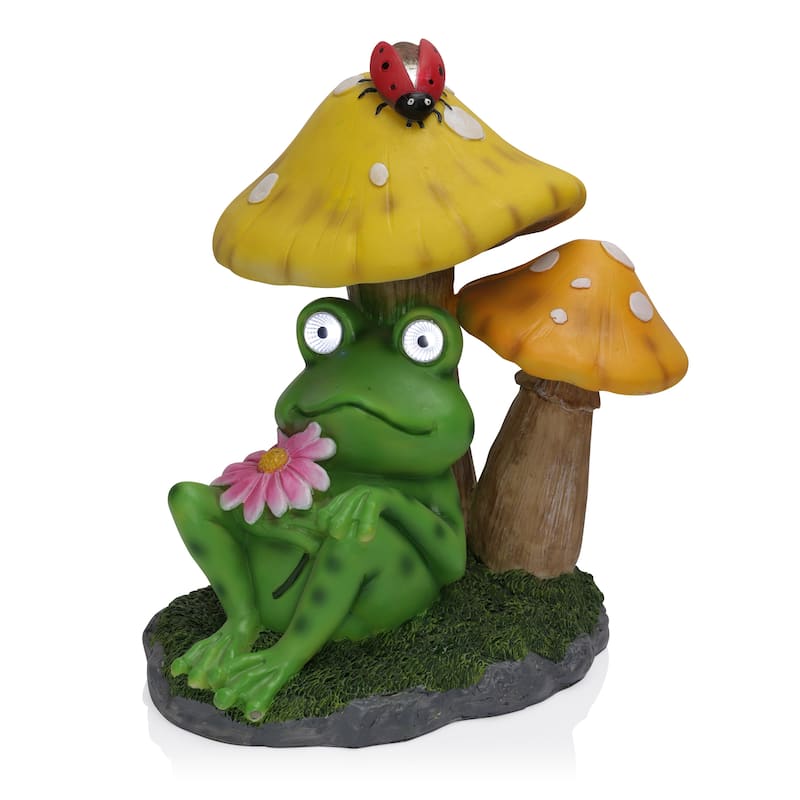 Frog Mushroom Statue w/ Solar