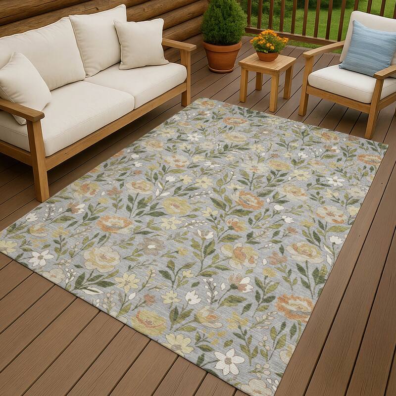 Machine Washable Indoor/ Outdoor Floral Garden Chantille Rug - Gray - 2'6" x 3'10"