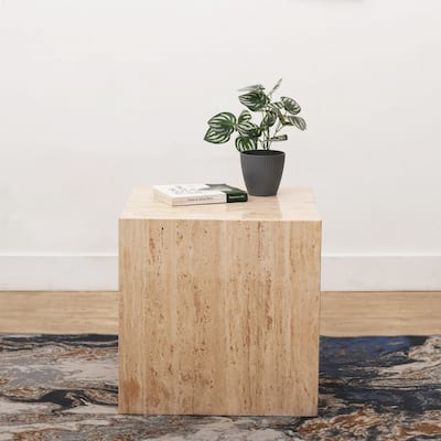 Geometric Cuboid Side Table - 18" - Beige