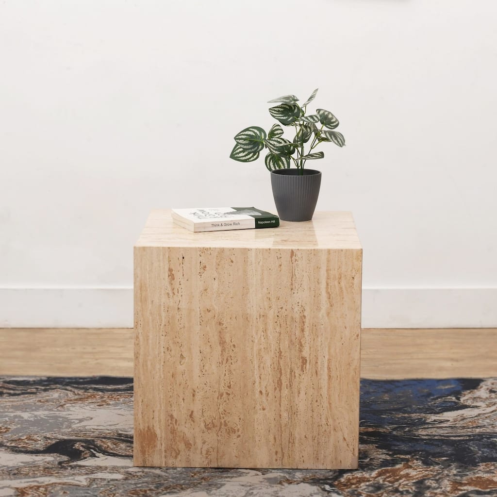 Geometric Cuboid Side Table - 18" - Beige