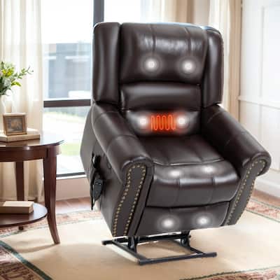 Dual Motor Power Lift Chair, Massage & Heat, USB Ports, PU Leather