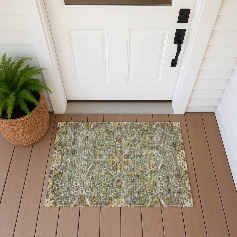 Machine Washable Indoor/ Outdoor Global Firestone Chantille Rug - Olive - 1'8" x 2'6"