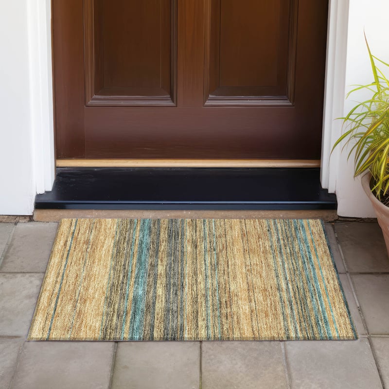 Machine Washable Indoor/ Outdoor Ombre Stripes Chantille Rug - Wheat - 1'8" x 2'6"