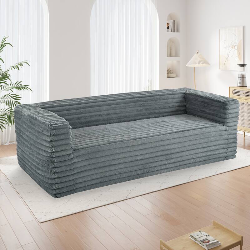 89" Corduroy Sofa, Plush 3-Seater with Square Arms for Living Room, Small Spaces, or Office - Grey