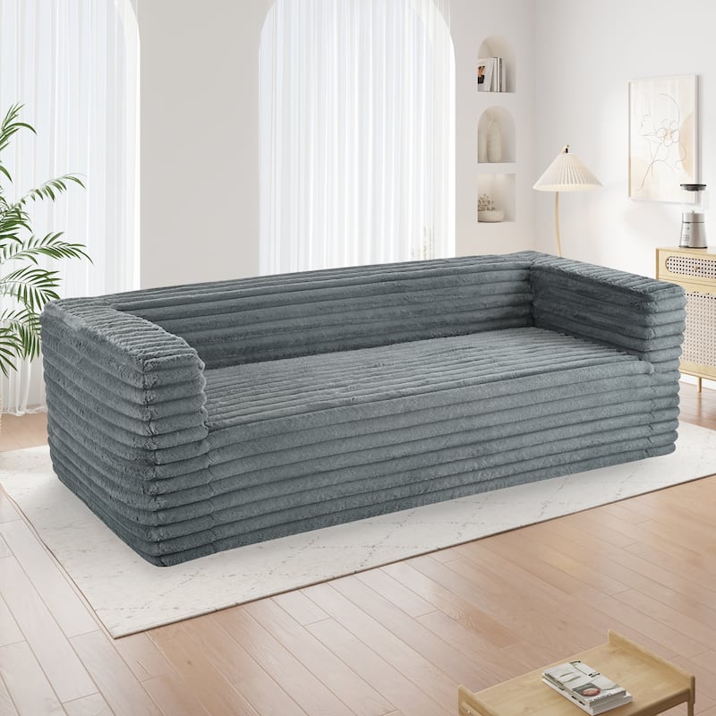 89" Grey Fabric Corduroy 3-Seat Sofa, No Assembly Required - Multi-Color