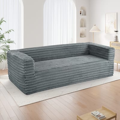 89" Grey Fabric Corduroy 3-Seat Sofa, No Assembly Required