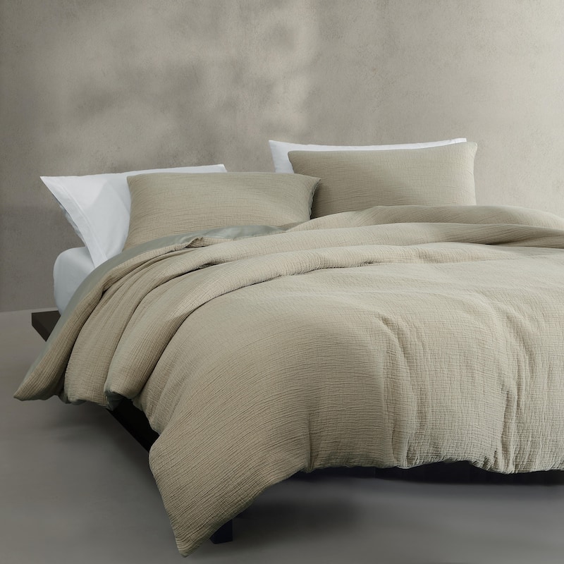 Calvin Klein Washed Texture Solid Cotton Duvet Cover Set