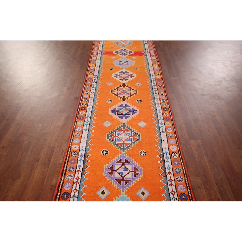 Orange Anatolian Turkish Vintage Runner Rug Handmade Silk Carpet - 2'10"x 13'0"