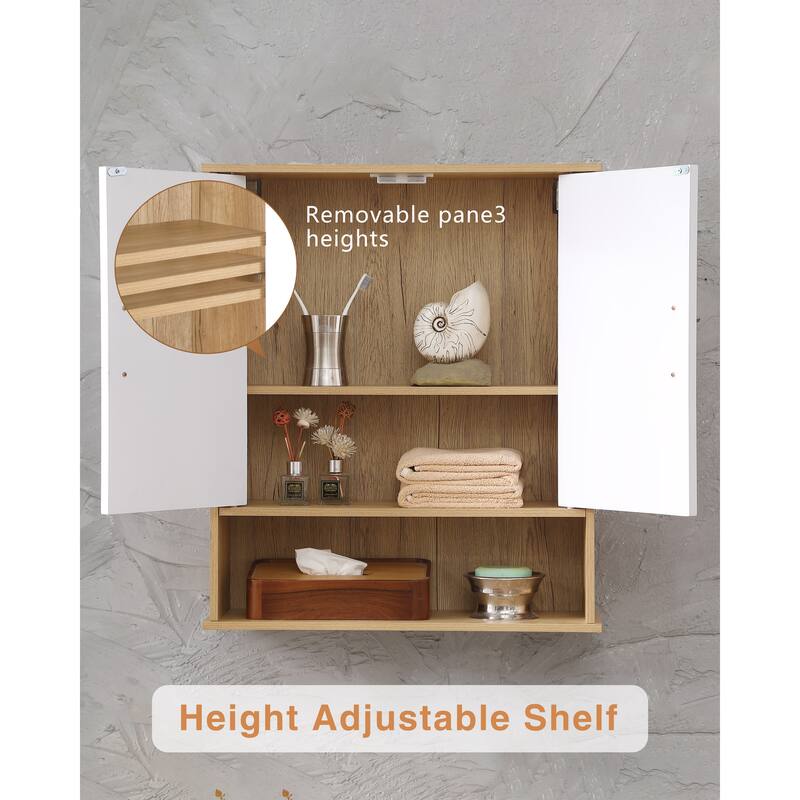 Bathroom Wall Cabinet with Double - Door, Bottom Shelf, Wavy - Patterned Doors, Adjustable Inner Shelf, Easy Installation
