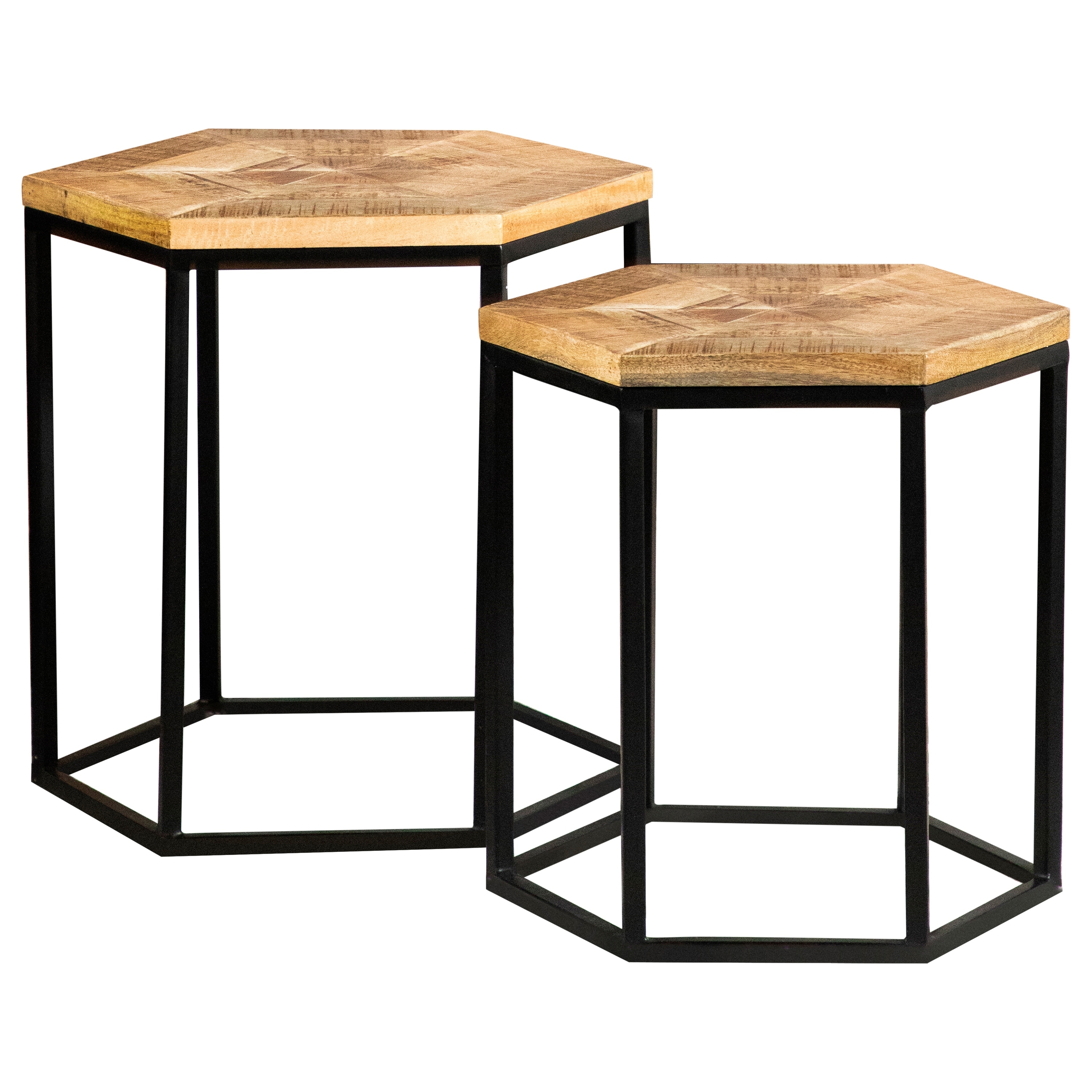 Tacoma Natural and Black 2 piece Hexagon Nesting Table On Sale