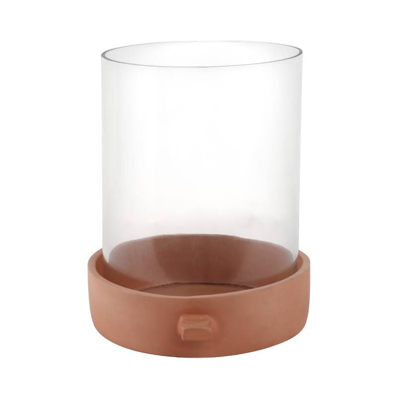 Modern Glass Hurricane Candle Holder with Terracotta Base
